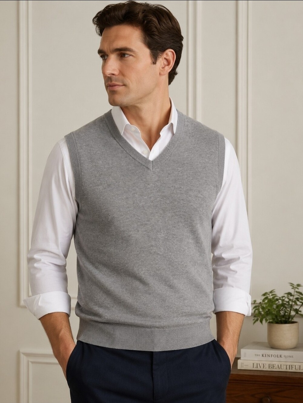 Paul Jones Gray V-Neck Sweater Vest Large Preppy Golf Old Money Business Casual